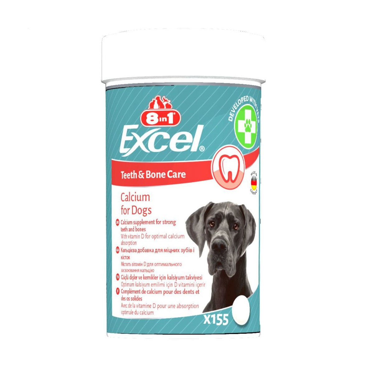 Вітаміни для цуценят та дорослих собак 8in1 Excel Calcium для зубів та кісток, кальцій, 155 шт